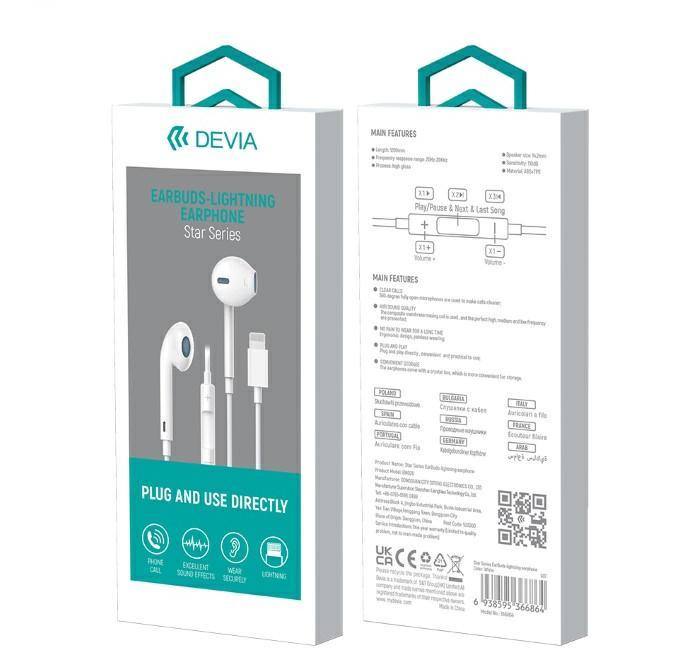 Devia auricolari per iphone lightning con controlli e microfono