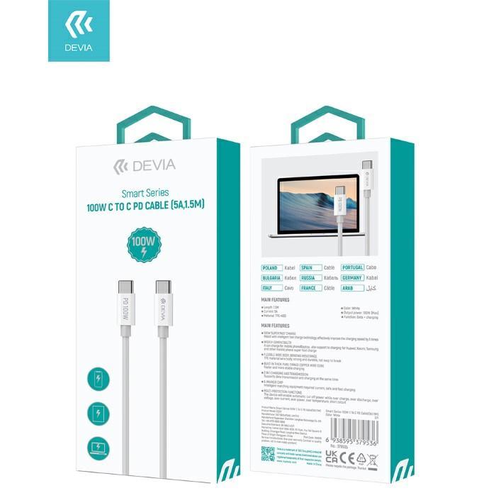 Devia cavo carica rapida pd typec to typec 100w 5a 1.5mt