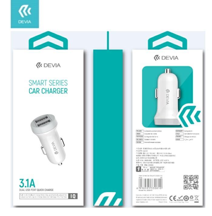 Devia carica batteria auto 2 out usb in dc 12-24v out 5v 3.1a