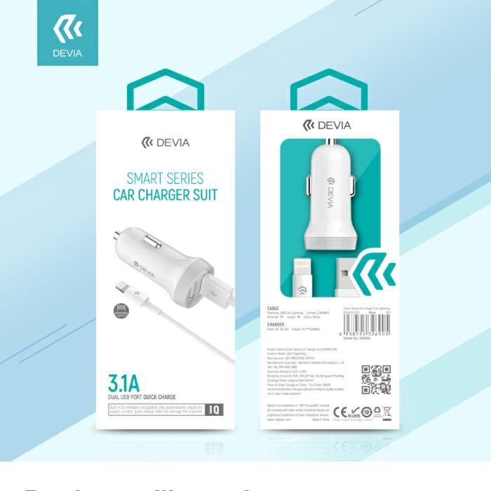 Devia suit carica auto 3.1a 2 out + cavo lightning