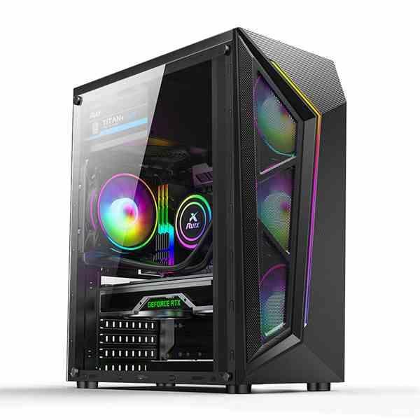 Case gaming mach power 1*led rgb 4*fan argb 2*usb glass panel