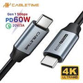 Cavo cabletime da usb-ca usb-c pdw60w 5gbps gen1 black 1m