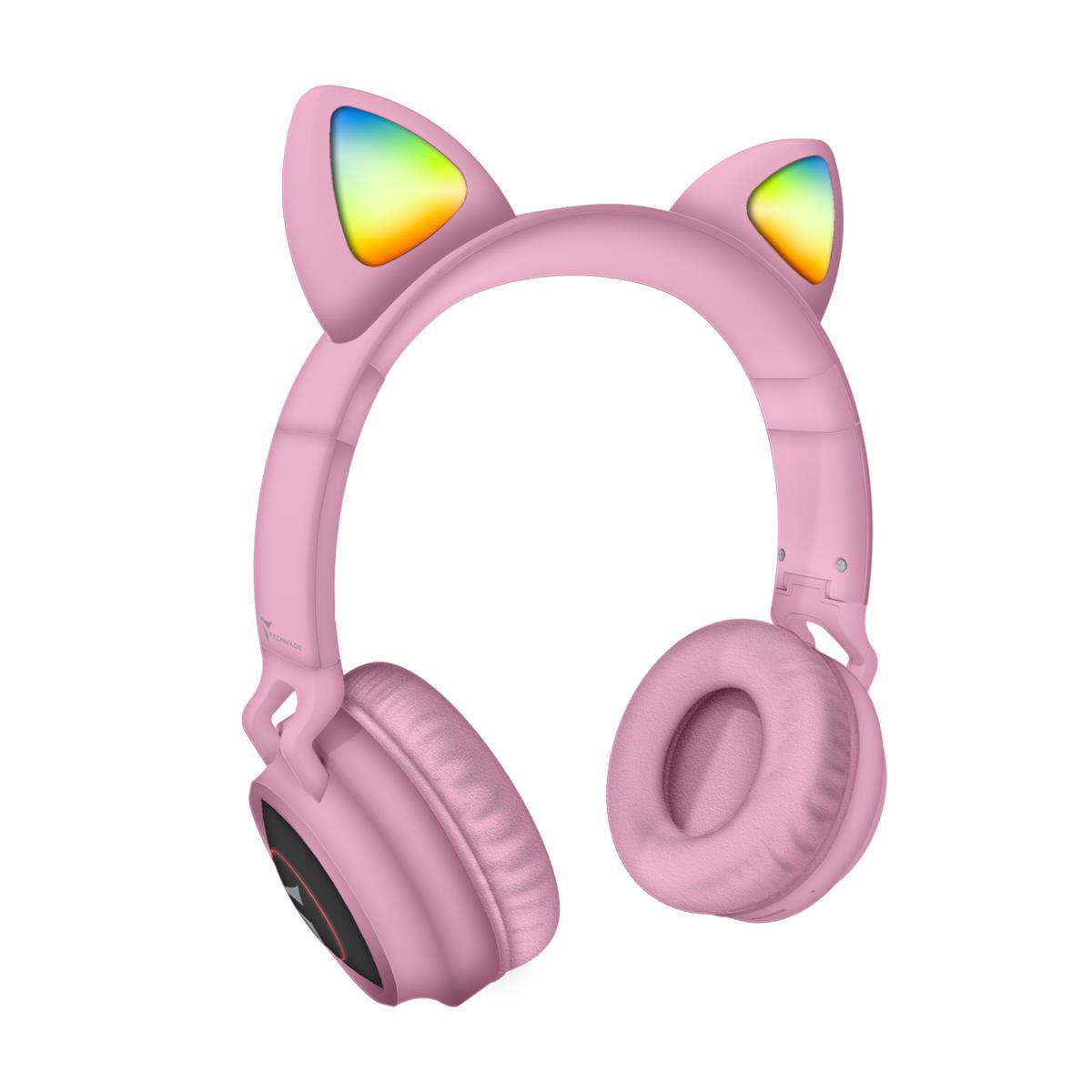 Techmade funny cuffie senza filo led mic e tasti funz.pink