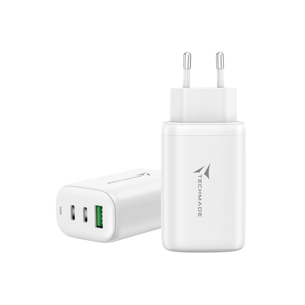 Techmade caricatore usba+ 2xtype-c 65 watt bianco