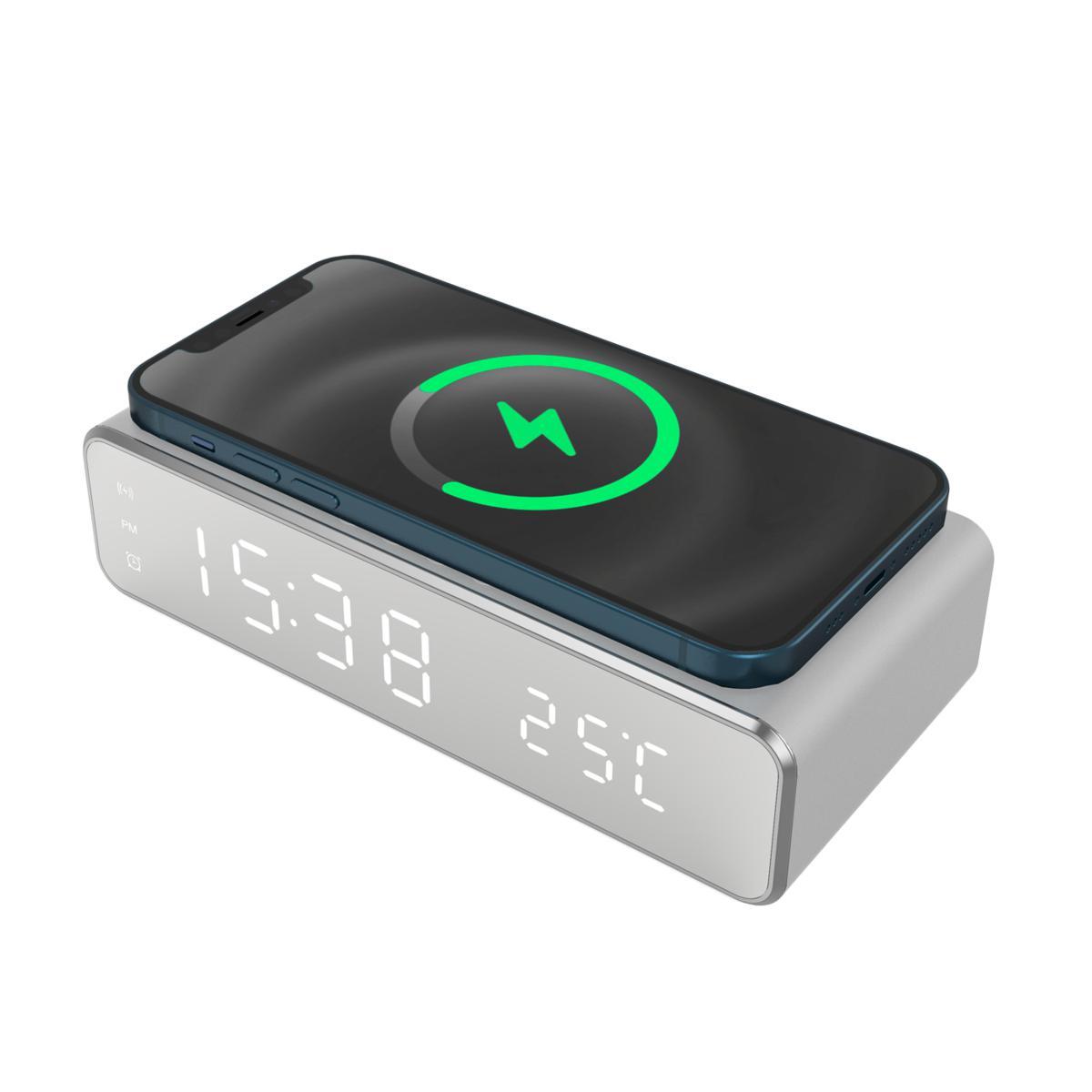 Techmade sveglia digitale con ricarica wireless 15watt silver