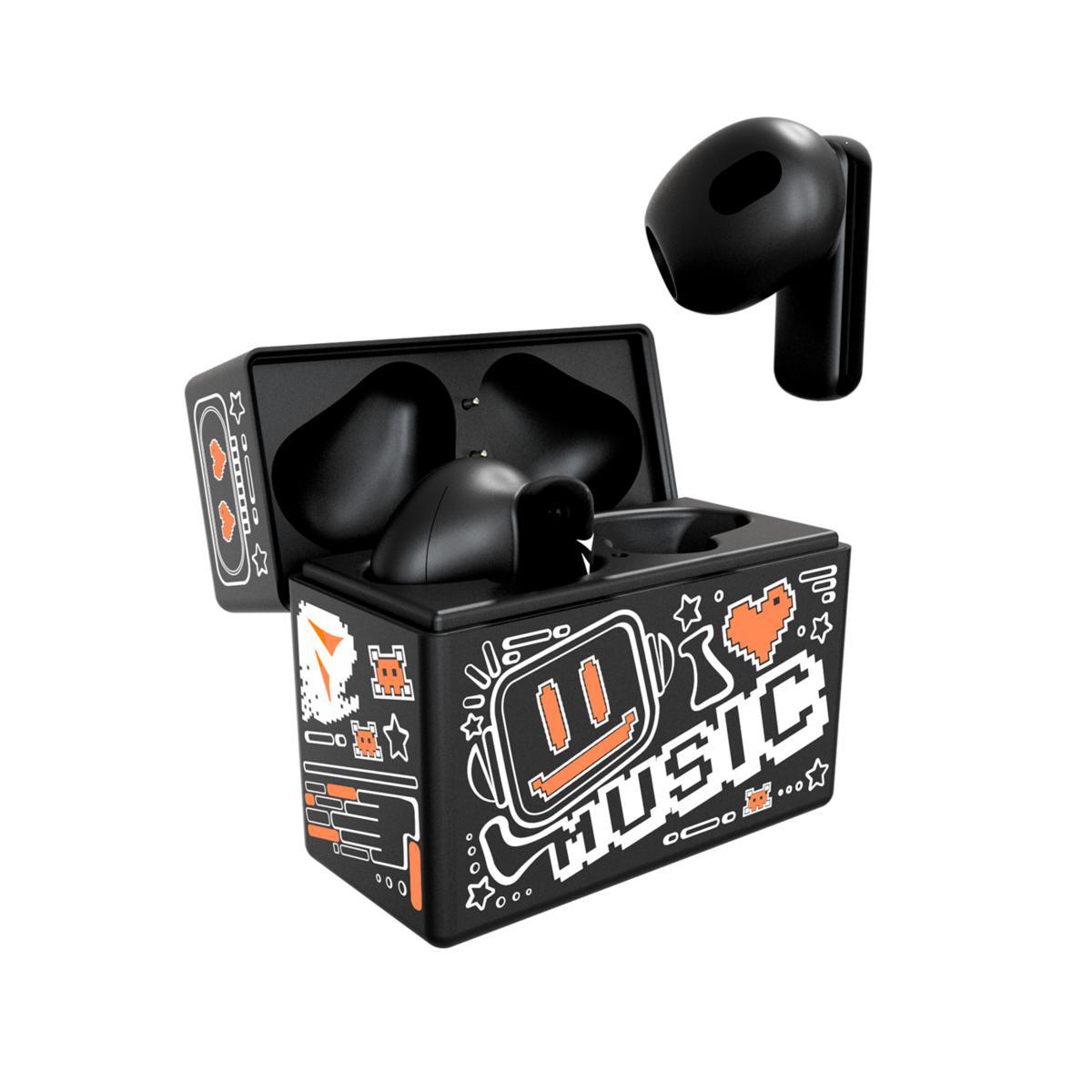 Techmade earbuds con pattern arancione tm-xm191-bkor
