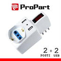 Propart adattatore bipasso/schuko + 2*usb 10a con interruttore